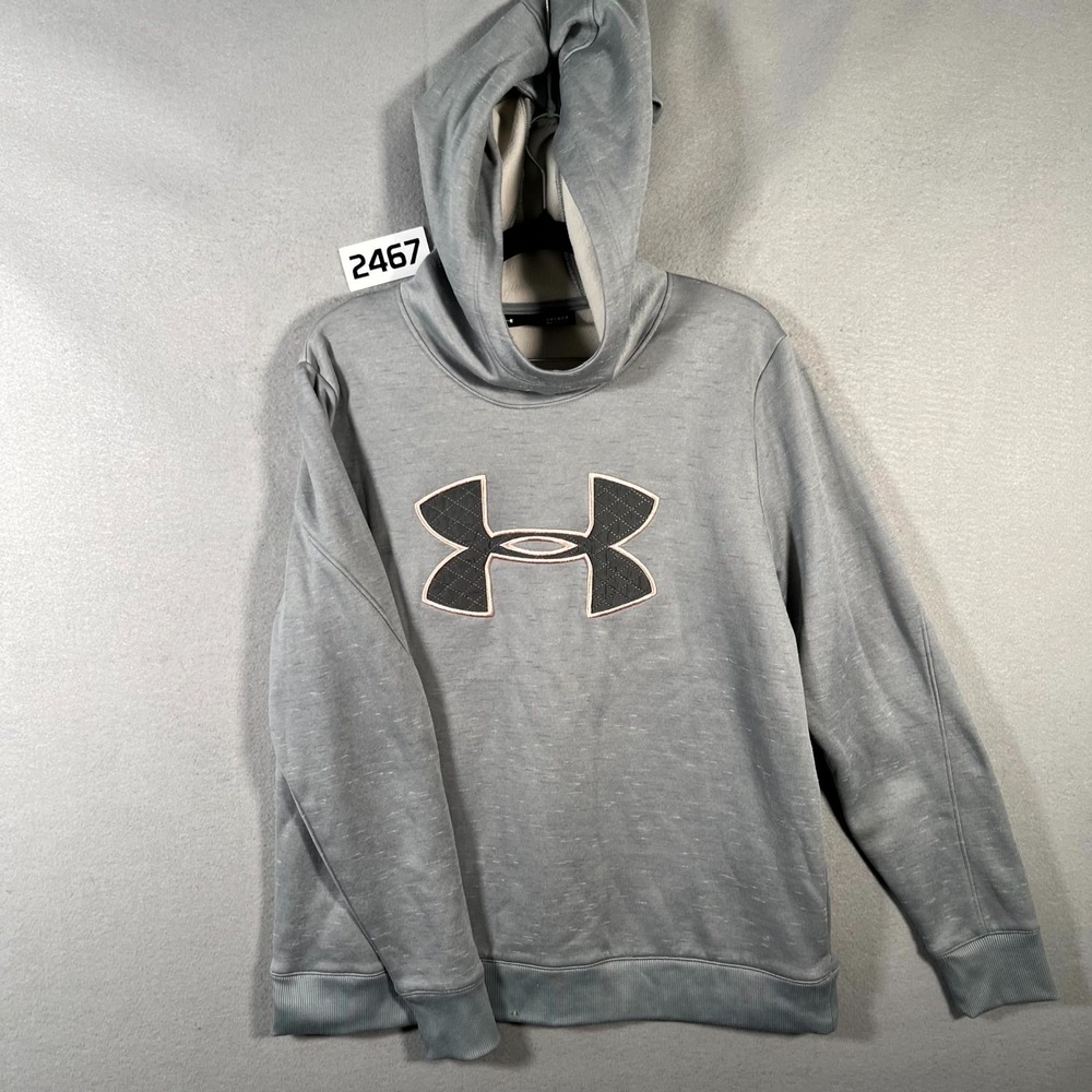 Under Armour Coldgear Hoodie Womens L Heather Gray Logo Loose Fit Fleece Lined‎